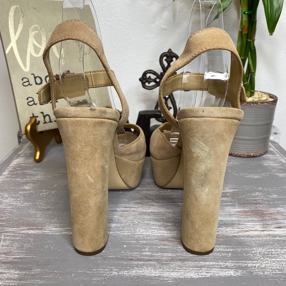 MICHAEL Michael Kors tan leather adjustable ankle strap block heels 9.5M - Picture 4 of 11